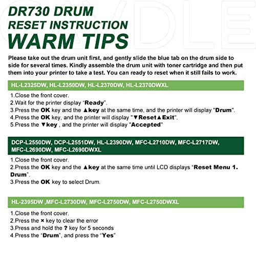 CAVDLE DR-730 Compatible Drum Unit Replacement for Brother DR730 Work with HL-L2325DW HL-L2350DW HL-L2390DW HL-L2395DW HL-L2370DW DCP-L2550DW MFC-L2690DW MFC-L2710DW MFC-L2717DW MFC-L2750DW Printers