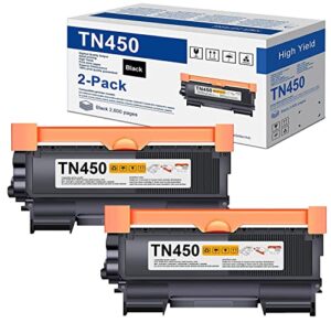 2-pack black high yield tn450 tn-450 toner cartridge compatible replacement for brother hl-2280dw hl-2230 hl-2240 mfc-7360n mfc-7860dw dcp-7065dn printer, page yield up to 2,600 pages