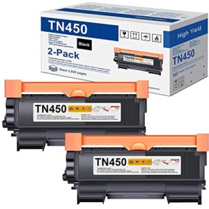 2-Pack Black High Yield TN450 TN-450 Toner Cartridge Compatible Replacement for Brother HL-2280DW HL-2230 HL-2240 MFC-7360N MFC-7860DW DCP-7065DN Printer, Page Yield Up to 2,600 Pages