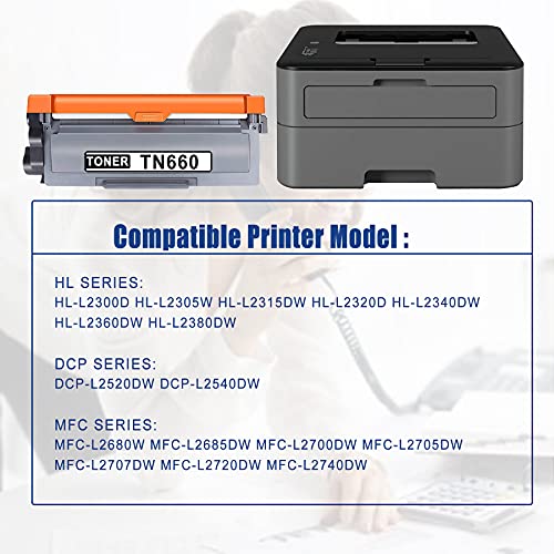 RUYY TN660 TN-660 High Yield Black Toner Cartridge Replacement for Brother HL-L2300D L2320D L2340DW L2360DW L2380DW MFC-L2680W L2685DW L2705DW L2707DW DCP-L2520DW L2540DW Printer Toner (1 Pack)