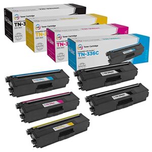 ld products compatible brother tn336 set of 5 high yield laser toner cartridges includes: 2 tn336bk black, 1 tn336c cyan, 1 tn336m magenta, and 1 tn336y yellow