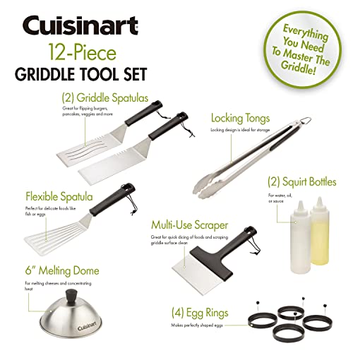 Cuisinart CGS-1312 12-Piece Tool Set, Outdoor Griddle Accessories-Spatula, Tongs, Scraper, Melting Dome, Squirt Bottle, Silicone Egg Ring