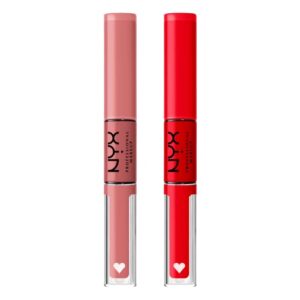 nyx professional makeup shine loud, long-lasting liquid lipstick with clear lip gloss – pack of 2 (cash flow, rebel in red)