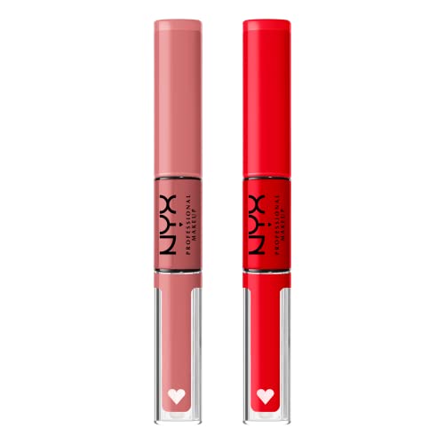 NYX PROFESSIONAL MAKEUP Shine Loud, Long-Lasting Liquid Lipstick with Clear Lip Gloss - Pack of 2 (Cash Flow, Rebel In Red)