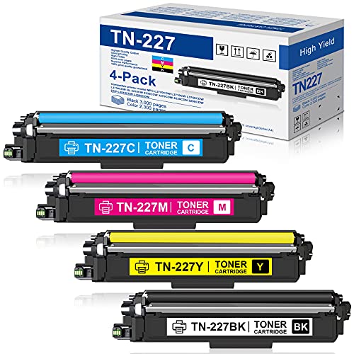 4-Pack (BK+C+M+Y) TN227 TN 227 TN-227 Toner Cartridge Compatible for MFC-L3770CDW L3750CDW HL-3210CW 3230CDW 3230CDN 3290CDW DCP-L3510CDW L3550CDW Printer Toner Cartridge