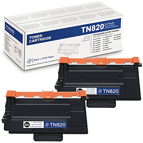 High Yield 2 Pack Black TN820 TN-820 Compatible Toner Cartridge Replacement for Brother DCP-L5600DN DCP-L5500DN DCP-L5650DN MFC-L6700DW MFC-L6750DW MFC-L5700DW MFC-L5800DW Printer Ink Cartridge