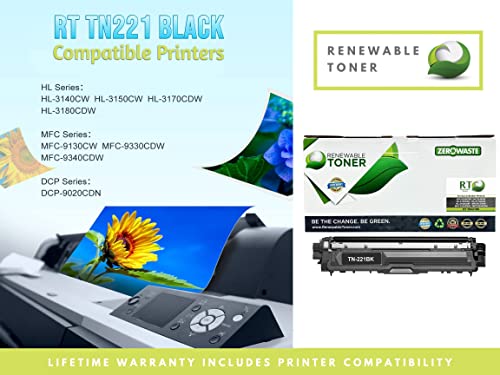 RT TN221BK Toner Compatible Replacement for Brother TN221 TN-221 TN225 | Works with MFC-9130CW 9330CDW HL-3140CW 3170CDW 3180CDW | Black Printer Ink Cartridge