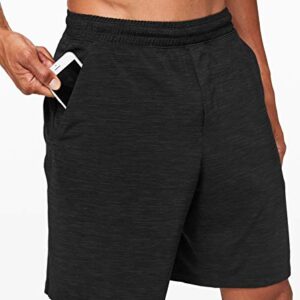 Lululemon Athletica Mens Pace Breaker Short Linerless (Heather Allover Deep Coal Black, M)