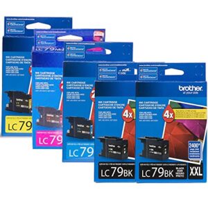 genuine brother lc79 (lc-79) super high yield color (bk/c/m/y) ink cartridge 5-pack (2xlc79bk, lc79c, lc79m, lc79y) for brother mfcj5910dw mfcj6510dw mfcj6710dw mfcj6910dw