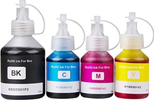dcpt300 refill dye ink for brother dcpt300/t500w/t700/ bt6000 /bt5000 inkjet printer(black cyan magenta yellow) 4pc bk 100ml color 42ml