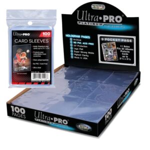 ultra pro – 100ct card sleeves & trading card binder sheets (9 pocket platinum), ultimate sports card protection, collectible trading cards and valuable gaming cards, sized to fit standard size cards