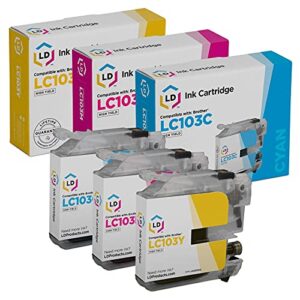 ld products compatible ink cartridge replacement for brother lc103 high yield (cyan, magenta, yellow, 3-pack)