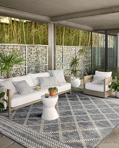 Loloi II Rainier Collection RAI-05 Denim/Ivory, Indoor/Outdoor 7'-10" x 10'-10" Area Rug