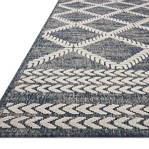 Loloi II Rainier Collection RAI-05 Denim/Ivory, Indoor/Outdoor 7'-10" x 10'-10" Area Rug