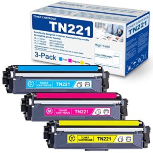 tn221 tn-221 higher-yield compatible toner cartridge for brother tn 221 for hl-3140cw hl-3170cdw hl-3180cdw mfc-9130cw mfc-9330cdw printer (3-pack,1c+1m+1y)
