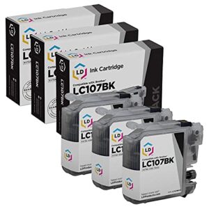 ld compatible ink cartridge replacement for brother lc107bk super high yield (black, 3-pack)