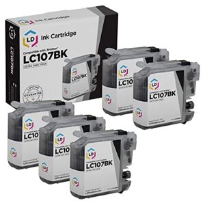 ld compatible ink cartridge replacement for brother lc107bk super high yield (black, 5-pack)