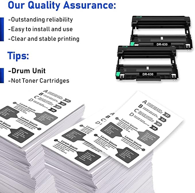 DR630 DR-630 2-Pack Drum Unit: Compatible for DR 630 Replacement for Brother MFC-L2700DW MFC-L2740DW HL-L2300D HL-L2320D HL-L2340DW HL-L2380DW DCP-L2540DW DCP-L2520DW HL-L2360DW HL-L2365DW Printer