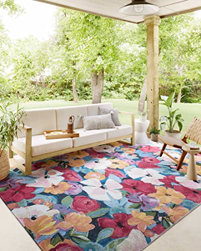 Loloi II Botanical Collection BOT-02 Navy/Multi, Indoor/Outdoor 7'-10" x 11'-2" Area Rug