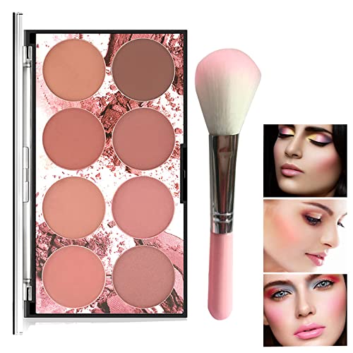 Makeup 8 Color Blush Palette, Contour and Highlight Blush Palette Matte Blush Powder Bright Shimmer Face Cosmetics Blusher Light Face Blush Palette with Blush Brush