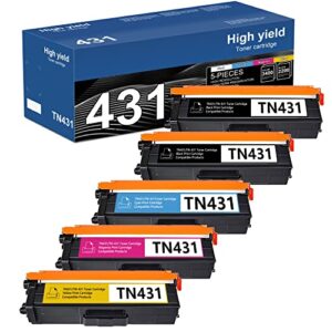 tn-431 compatible tn431 toner cartridge alumuink replacement for brother tn431bk tn431c tn431y tn-431m for brother tn431 hl-l8260cdw l8360cdw dcp-l8410cdw printer (5-pack, 2bk+1c+1y+1m )