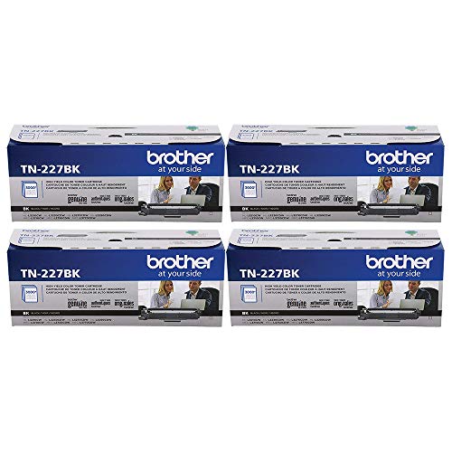 Brother Genuine TN227, TN227BK, High Yield Toner Cartridge, Replacement Black Toner, Page Yield Up to 3,000 Pages, TN227BK, Pack of 4