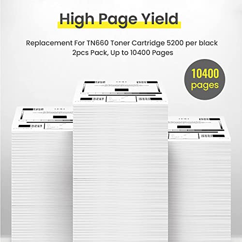 VynnZone Extra High Yield TN660 Toner 5200 Pages Toner Cartridge Replacement for Brother TN630 for HL-L2380DW HL-l2300D HL-L2340DW HL-L2320D MFC-L2700DW MFC-L2740DW MFC-L2707DW Printer (2 Pack, Black)