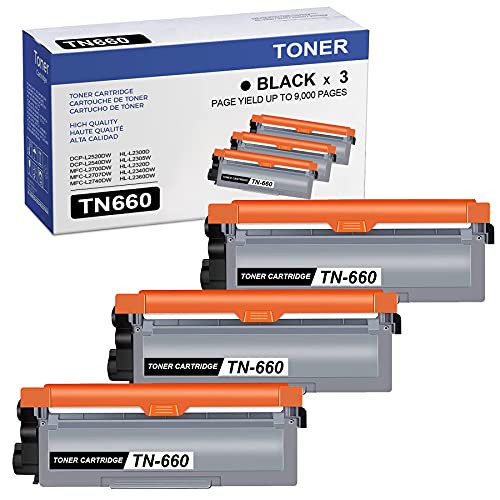 JUL 3-Pack Black High Yield TN-660 TN660 Toner Cartridge Replacement for Brother DCP-L2540DW HL-L2300D L2380DW L2660DW MFC-L2680W L2705DW L2685DW Printer, Page Up to 9,000 Pages, JU-TN660-3PK