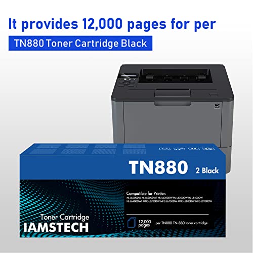 iamstech TN880 TN-880 Replacement for Brother Super High Yield Toner Cartridge HL-L6200DW L6200DWT L6400DW L6400DWT L6250DW L6300DW MFC-L6700DW L6800DW L6900DW L6750DW Printer 2 Pack Black