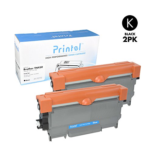 Printel Compatible Toner Cartridge for Brother TN450 Black (2 Pack), High Yield Toner Cartridge Replacement for Brother DCP-7060, Brother DCP-7065, Brother HL-2240