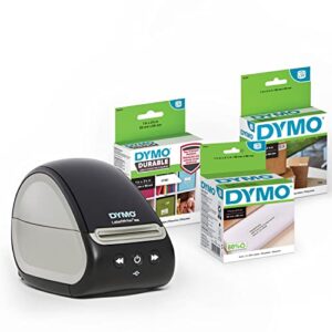 dymo labelwriter 550 label printer bundle, label maker with direct thermal printing, automatic label recognition, includes 1 roll each: address labels, multipurpose labels, durable multipurpose labels