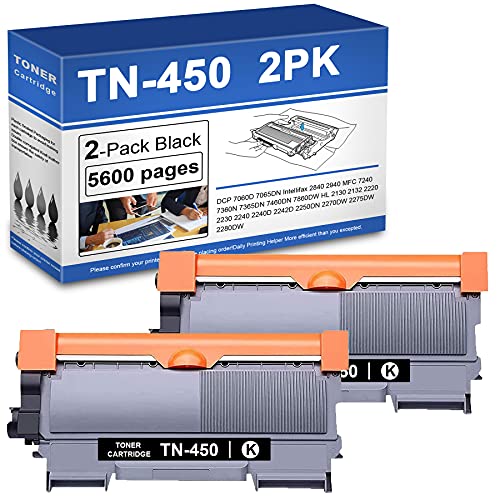 LKKJ 2 Pack TN450 High Yield Toner Cartridge Replacement for Brother TN-450 DCP-7060D 7065DN Intellifax 2840 MFC-7240 7360N 7860DW HL-2130 2132 2220 Printer, Black