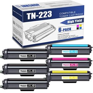 tn223 compatible tn-223bk tn-223c tn-223y tn-223m toner cartridge replacement for brother tn-223 mfc-l3770cdw mfc-l3710cw hl-3210cw dcp-l3510cdw toner.(3bk+1c+1y+1m)