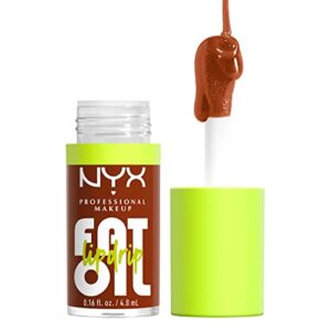 nyx professional makeup fat oil lip drip, moisturizing, shiny and vegan tinted lip gloss – scrollin’ (deep caramel)