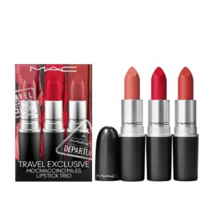 mac travel exclusive mochacino miles lipstick trio set mocha/ruby woo/chili