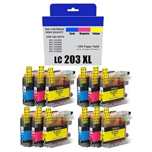 LC203 Compatible Ink Cartridge for Brother LC203XL LC201XL LC203 LC201 Work with Brother MFC-J480DW MFC-J880DW MFC-J4420DW MFC-J680DW MFC-J885DW Printer (4 Cyan, 4 Magenta, 4 Yellow, 12 Pack)