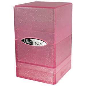 ultra pro – satin tower 100+ card deck box (glitter pink) – protect your gaming cards, sports cards or collectible cards in stylish glitter deck box, perfect for safe traveling