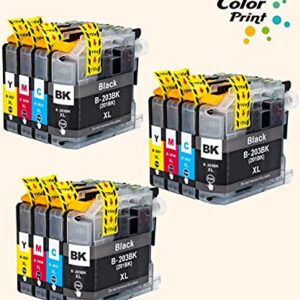 12-Pack ColorPrint Compatible LC203XL Ink Cartridge Replacement for Brother LC-203XL Used for MFC-J480DW J680DW J880DW J885DW J4420DW (3BK,3C,3M,3Y)