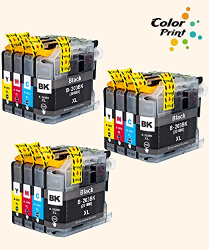 12-Pack ColorPrint Compatible LC203XL Ink Cartridge Replacement for Brother LC-203XL Used for MFC-J480DW J680DW J880DW J885DW J4420DW (3BK,3C,3M,3Y)