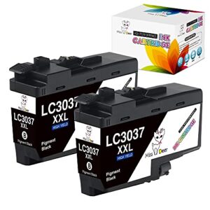 Miss Deer LC3037 Black Ink Cartridges Compatible Replacement for Brother LC3037BK LC3037 LC3037XXL LC3039, Work for Brother MFC-J6945DW MFC-J5845DW XL MFC-J5945DW MFC-J6545DW XL (2 BK,Pigment Ink)