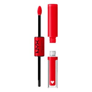 nyx professional makeup shine loud, long-lasting liquid lipstick with clear lip gloss – rebel in red (warm red)