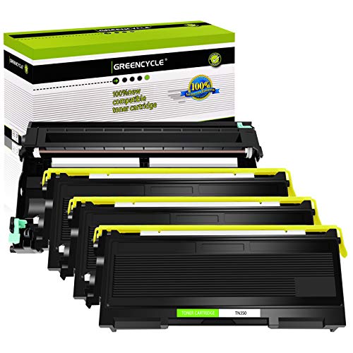 greencycle TN350 TN-350 Toner Cartridge + DR350 DR-350 Drum Unit Combo Set Compatible for Brother MFC-7820n MFC-7420 MFC-7220 HL-2030 HL-2040 DCP-7020 Intellifax 2820 Printer (3 Toner, 1 Drum)