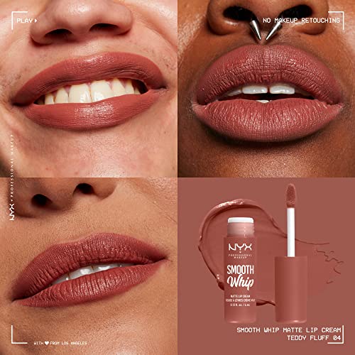 NYX PROFESSIONAL MAKEUP Smooth Whip Matte Lip Cream, Long Lasting, Moisturizing, Vegan Liquid Lipstick - Teddy Fluff (Midtone Pinky Brown)