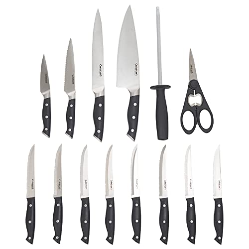 Cuisinart Kitchen Knife Set Nitrogen Forged Triple Rivet Cutlery 15-Piece Knife Block Set