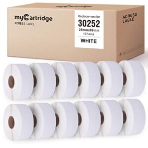 mycartridge compatible for dymo 30252 labels (1-1/8″ x 3-1/2″) shipping barcodes adress labels with labelwriter 450turbo 450 4xl printer and zebra desktop printers (12 rolls, 4200 labels) 30252 labels