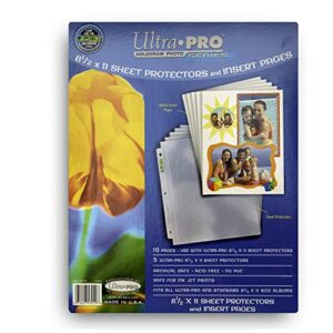 ultra pro white paper with 8.5 inch x 11 inch clear sheet protector