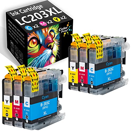 (6-Pack, 2Cyan,2Magenta,2Yellow) ColorPrint Compatible LC203XL Ink Cartridge MFC J480dw Replacement for Brother LC203 XL LC-203XL LC201 Work with MFC-J680DW MFC-J880DW MFC-J885DW MFC-J4420DW Printer