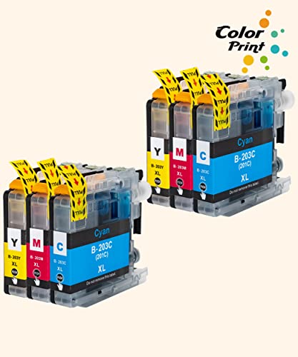 (6-Pack, 2Cyan,2Magenta,2Yellow) ColorPrint Compatible LC203XL Ink Cartridge MFC J480dw Replacement for Brother LC203 XL LC-203XL LC201 Work with MFC-J680DW MFC-J880DW MFC-J885DW MFC-J4420DW Printer