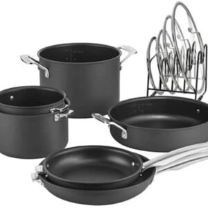 CUISINART N61-11 Nonstick Hard-Anodized Nesting Cookware Set, 11 Piece, Black