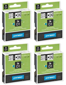 dymo 45013 d1 tape cartridge for dymo label makers, created specifically for your labelmanager and labelwriter duo label makers, 1/2-inch x 23 feet, black on white, pack of 4